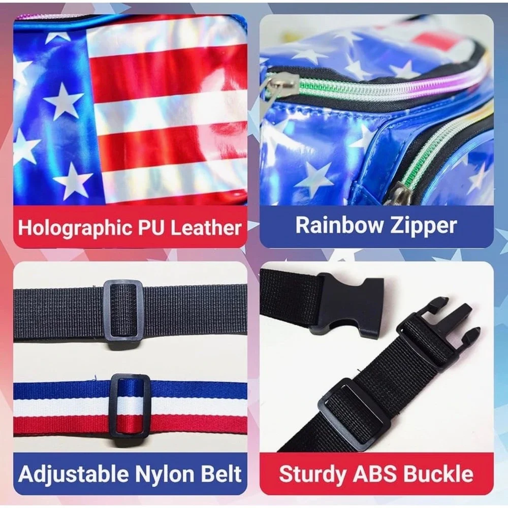 NWT 4pc USA Flag Fanny Packs & Star Sunglasses 4th of July Patriotic Set